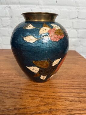 VINTAGE Cloisonne teal base|4.25” tall